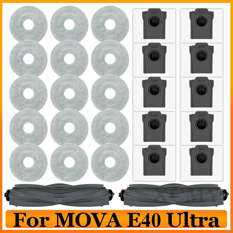 Accessoires pour aspirateur Robot (MOVA E40 Ultra), brosse principale, tissu de vadrouille, sac à poussière de grande capacité, accessoires