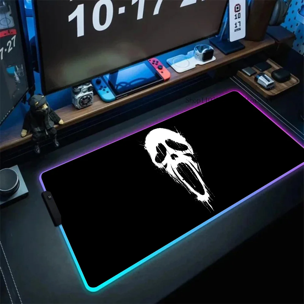 Ghostface Minimal Art Mousepad XXL RGB Gaming Mouse Pads HD Black Gamer Accessories Large LED