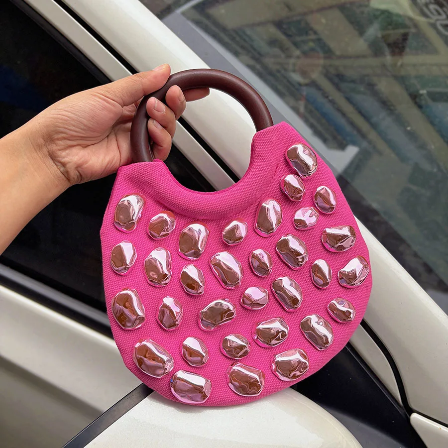 

New high-end tortoiseshell rivet fashion handbag trendy cool bucket bag women's bag