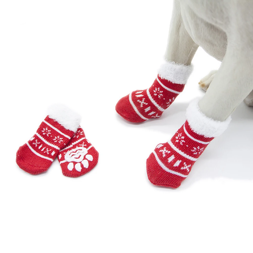 

Pet Christmas Anti-slip Socks for Dogs Cats Warm Soft Cotton Paw Protection Doggie Sock Gifts Christmas Style