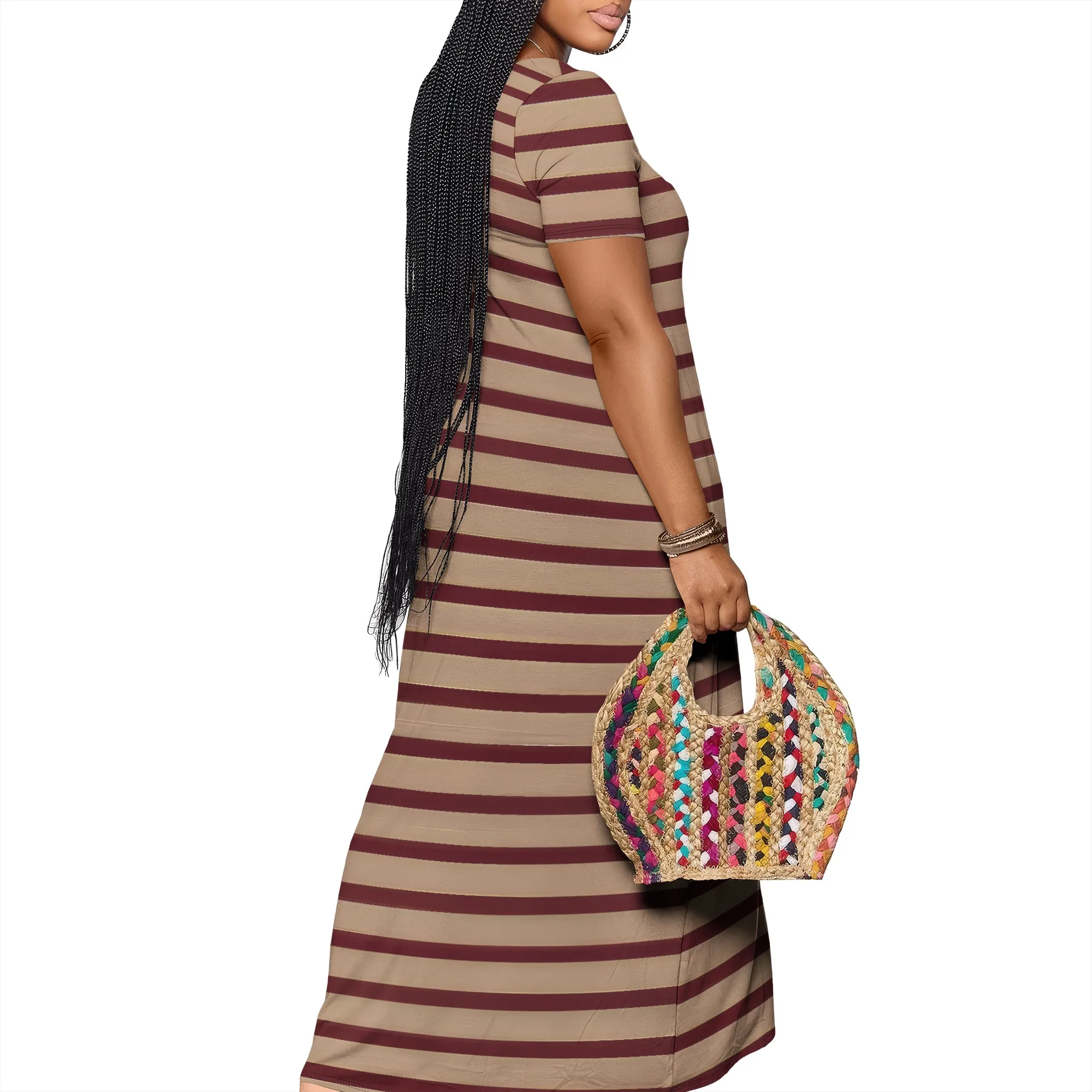 Women's Summer Bodycon Maxi Dress Casual Crewneck Short Sleeve Long Fitted Sundress Party Club Sexy Wrap Beach Vacation Dress