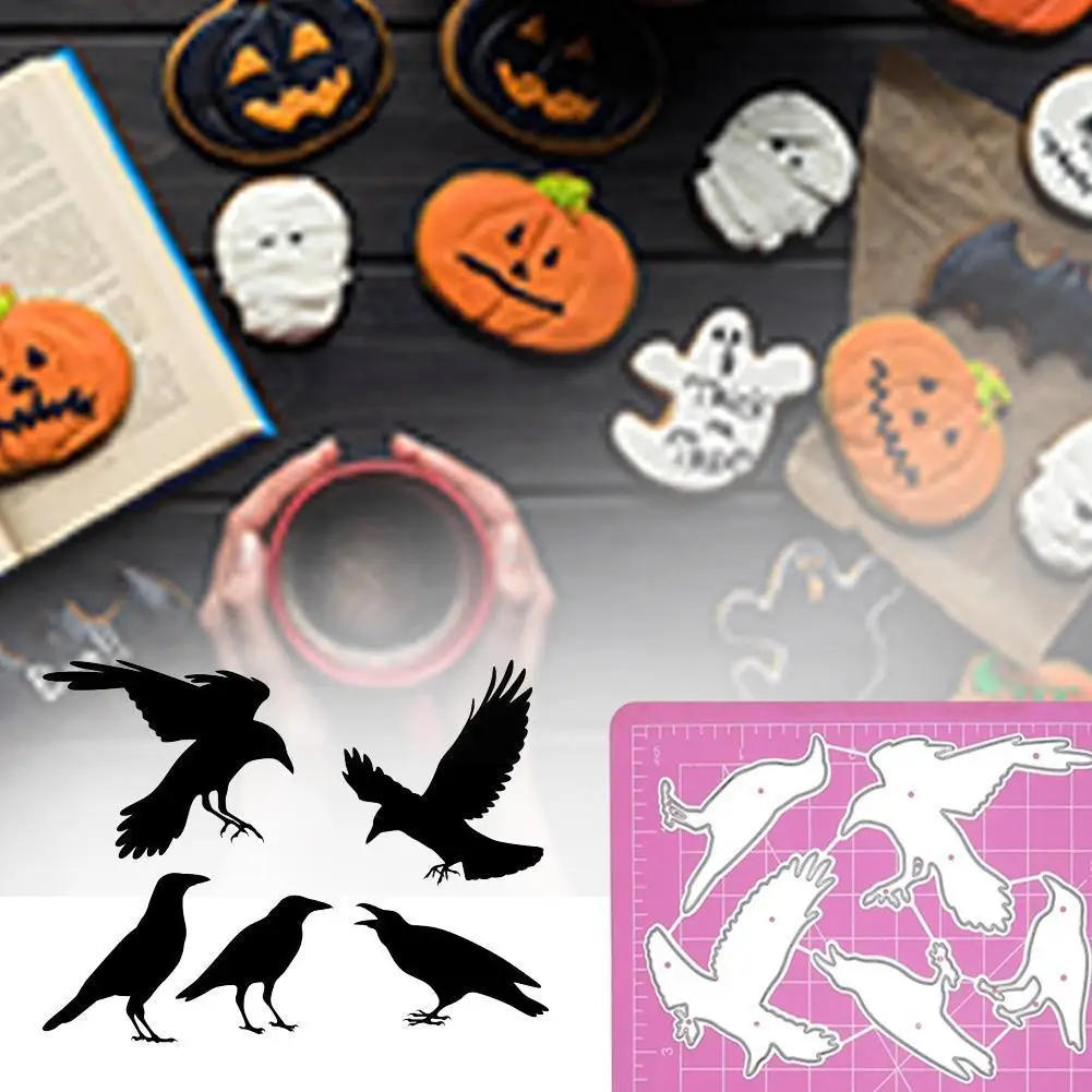 Czarne wrony metalowe matryce do wycinania Halloween Birds zestaw szablonów do scrapbookingu papierowe rzemiosło forma do noża wytłaczania zwierząt