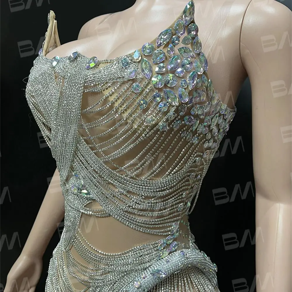 Real Photo Women Sexy Short Cocktail Dress For Night Club Prom Dresses With Beaded Crystals Silver Celebrity Party Gown