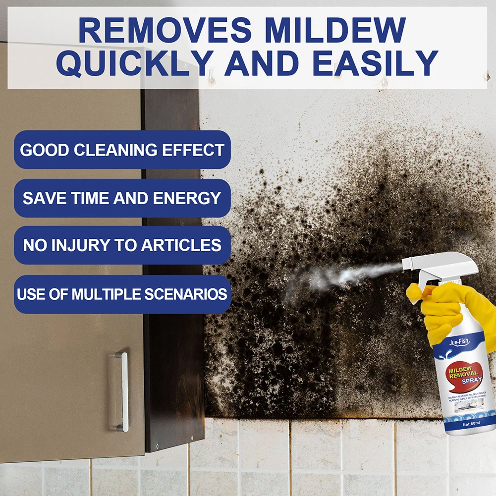 60ML Mildew Removal Spray Powerful Bathroom Mould Cleaner Remover Spray Multipurpose Cleaning Foam Spray for Wall Tiles Bathtubs