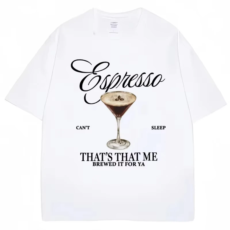 

Модная футболка с принтом Sabrina Carpenter Espresso Martini, эстетичные мужские и женские футболки, свободные повседневные мягкие хлопковые топы, уличная одежда