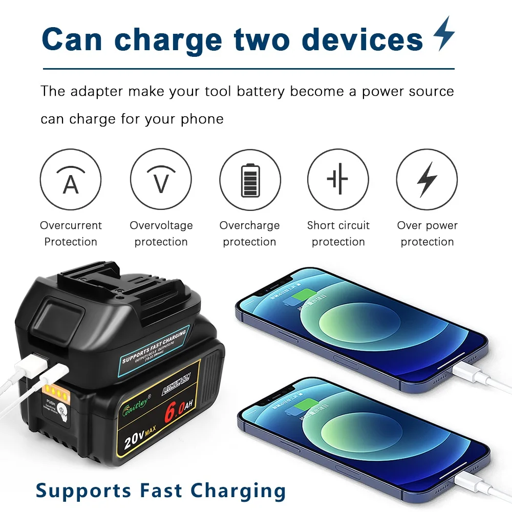 Battery Adapter for DEWALT or Milwaukee conversion to Makita Batteries MAKITA Power Tool Accessories Replaces Bl1850 with USB