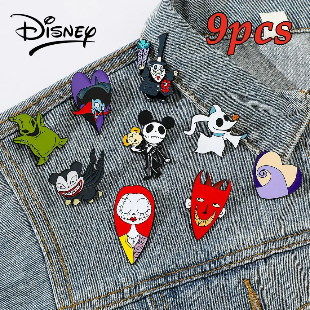 

9pcs The Nightmare Before Christmas Brooch Funny Enamel Badge Skull Lapel Pin for Backpack Jeans Scarf Halloween Accessories