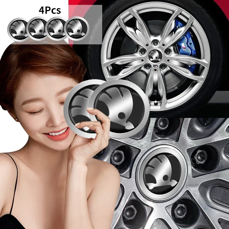 4pcs 56mm Car Wheel Center Hub Caps Rim Sign Sticker For Skoda Octavia Fabia Kamiq Kapoq Kodiaq Rapid SCALA Superb A5 A7 RS Yeti