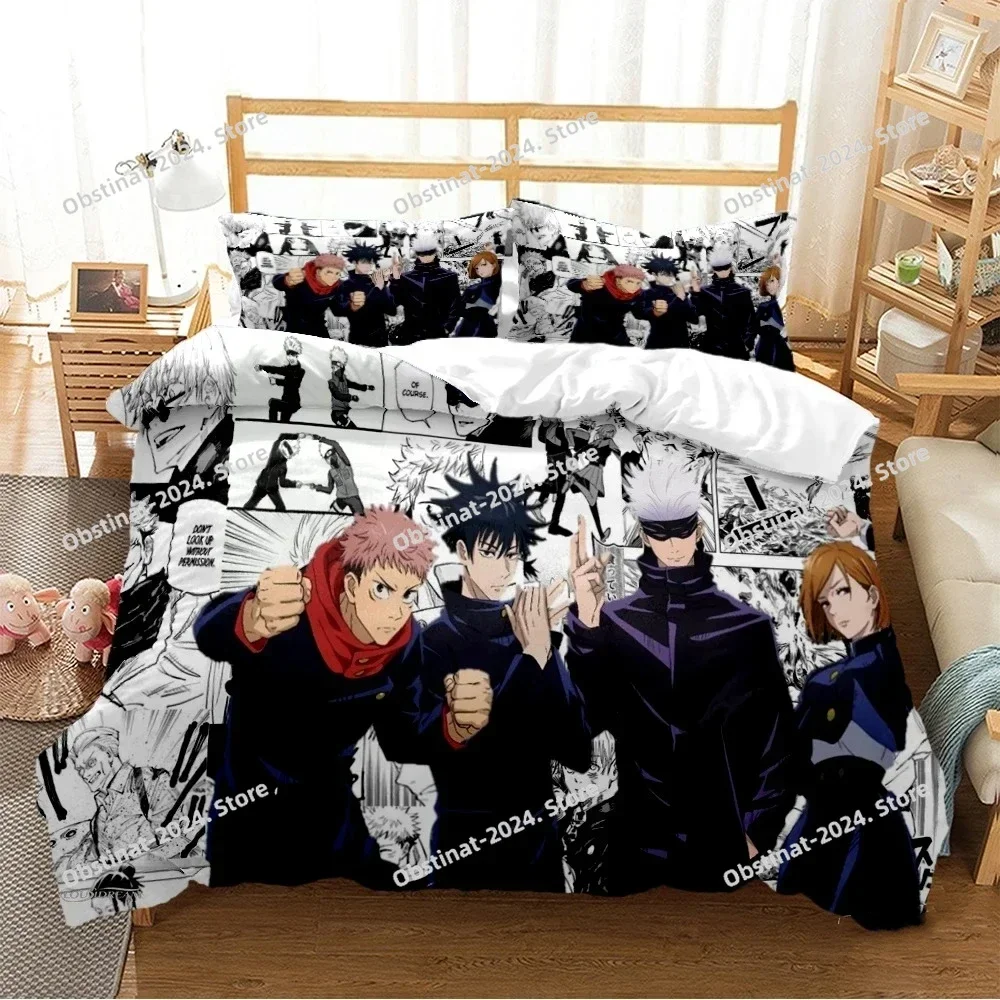 Carton Anime Jujutsu Kaisen 4 Season Bedding Set Print With Pillowcase Bed Duvet Cover Soft Single Double Queen Super King Size