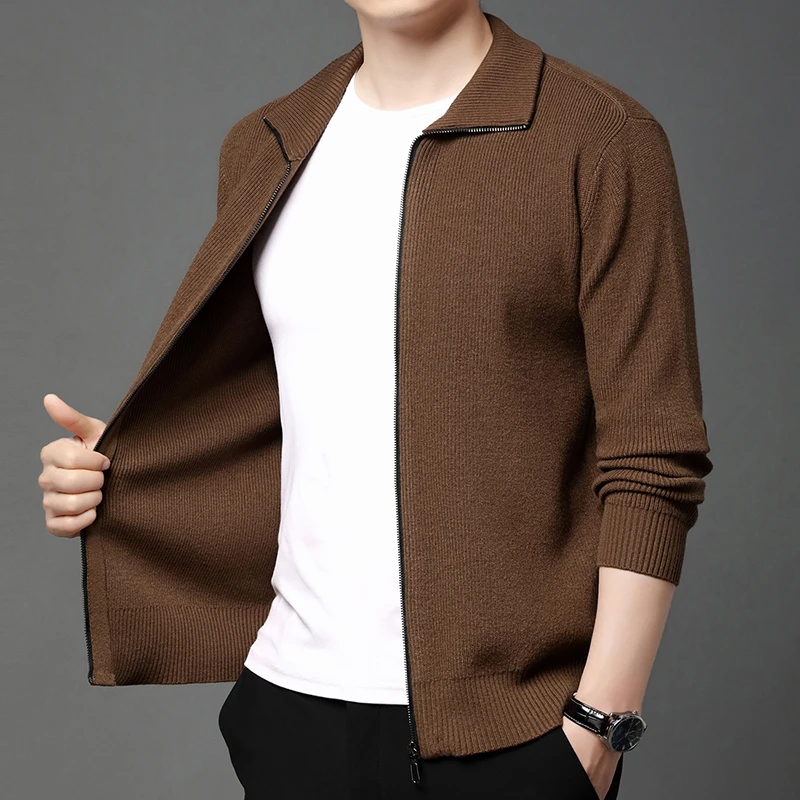 Zipper Product Quality Guaranteed Warm Autumn and Winter Cardigan Men's Daily Commute Sweater High Neck.Striped Knit Sweater