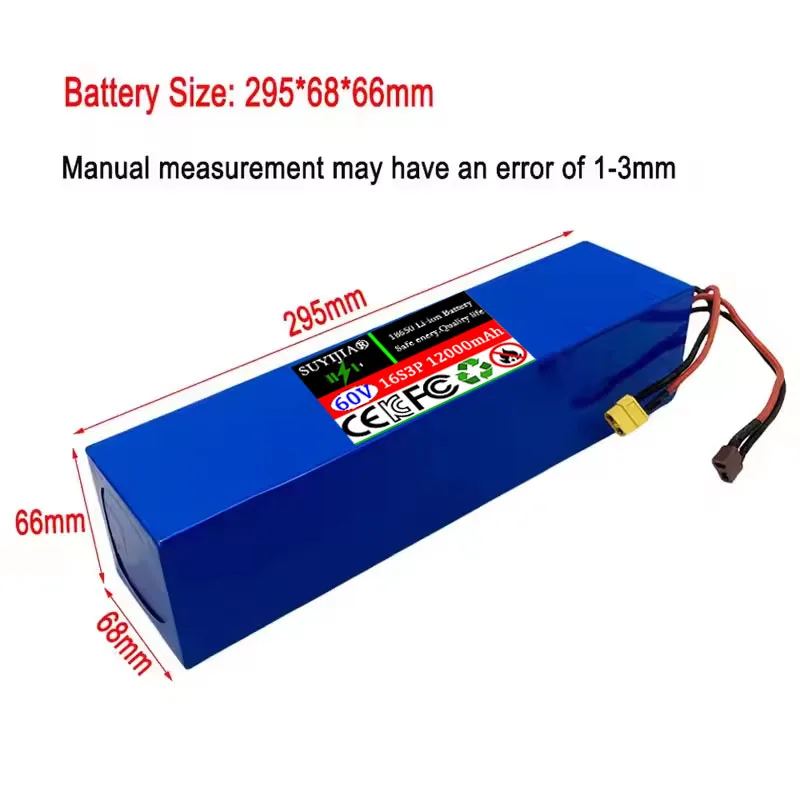 16S3P 60V 12000mAH Rechargeable Lithium Battery Pack High Capacity Suitable for Mountain Bike Battery Electric Scooter