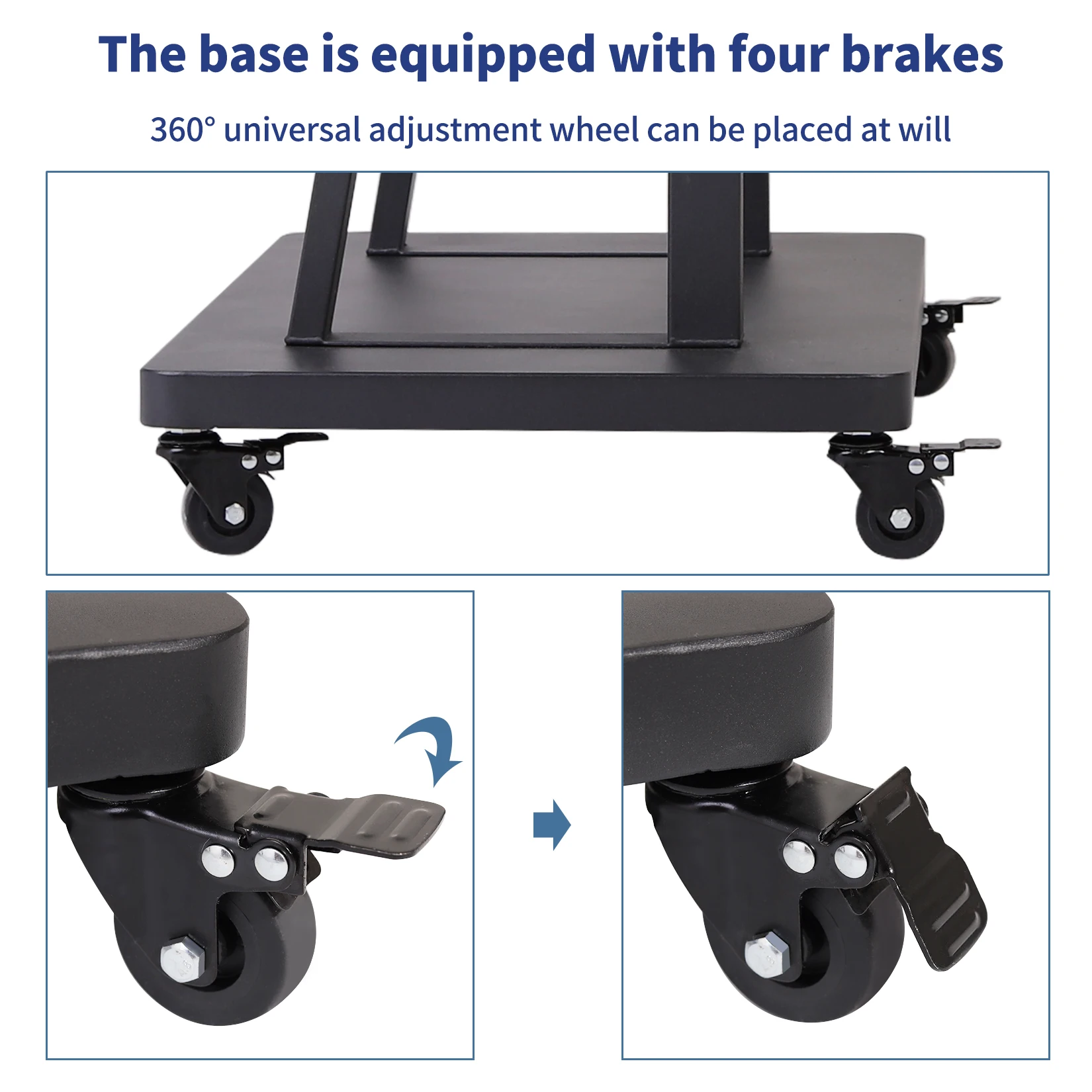 Large Floor TV Stand with 2 Shelves Height Adjustable Mobile TV Mount Bracket for 32-85 inch LCD LED