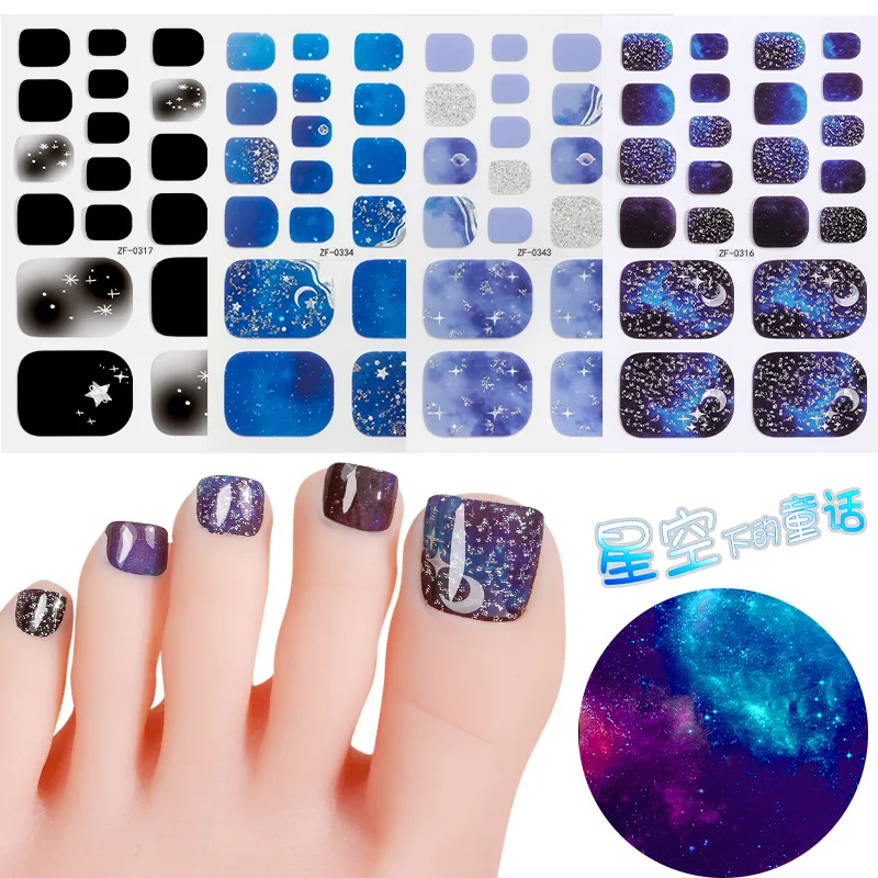Sparkling Starry Sky Nail Paint Film Foot Nail Paste Hot Stamping and Dyeing Star Moon Gradient Waterproof Toe Nail Paste