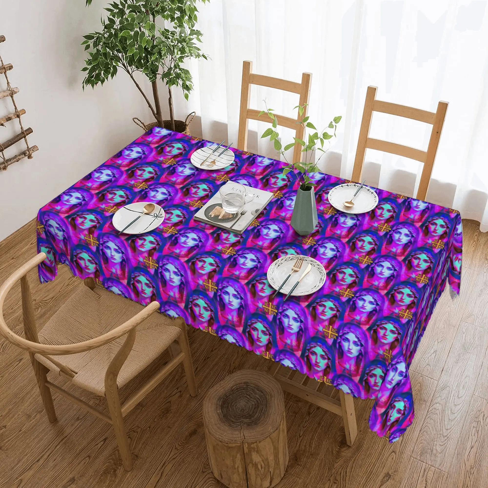 Nappe rectangulaire avec croix et Christogramme, motif Divine Mère, Grâce et Compassion, pour la salle à manger