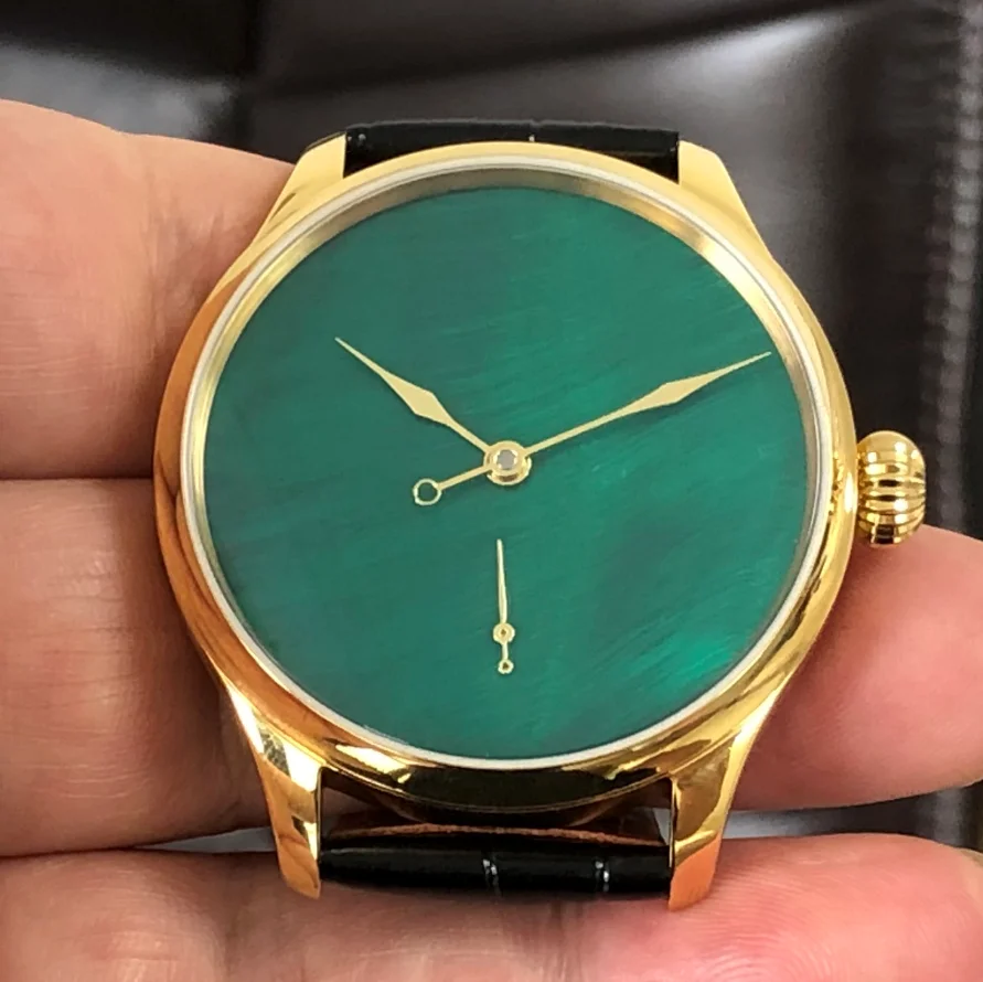41mm GEERVO No Logo 6498 Watch Green Conch Dial Golden Case Tianjin ST3621 Mechanical Hand Wind Movement Man's Pilot Watches