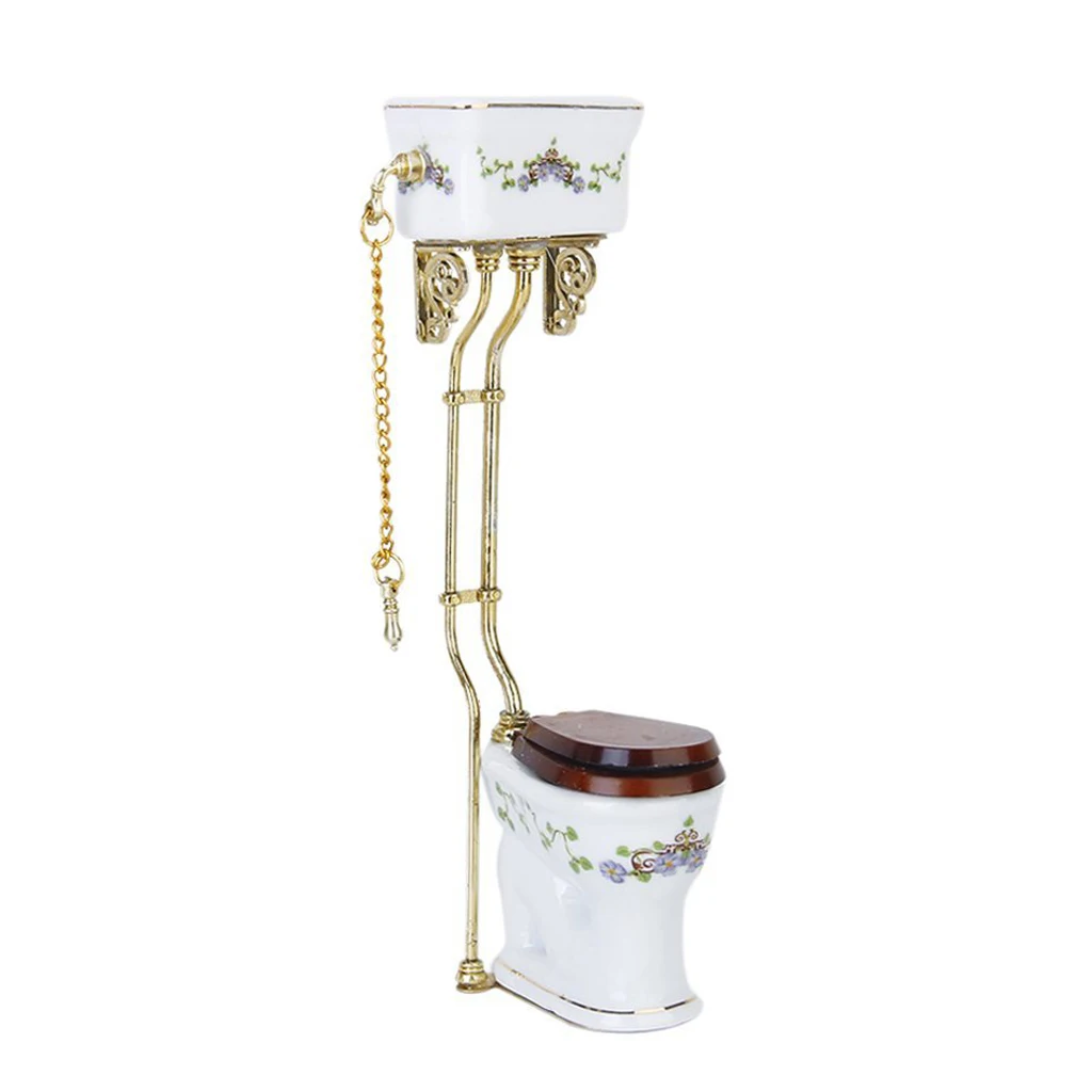 Hot New Vintage Victorian Style Bathroom Porcelain Toilet Doll House Miniature White + Gold