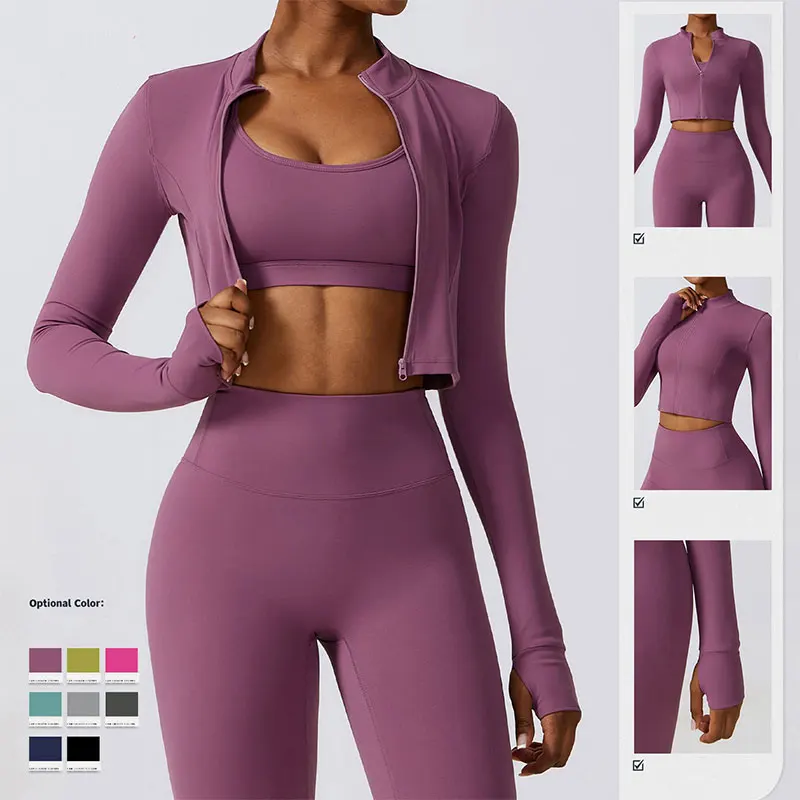 Secagem rápida correndo elasticidade yoga jaqueta emagrecimento casaco superior jaqueta esportiva feminina ginásio esportes mangas compridas mulheres collants zíper
