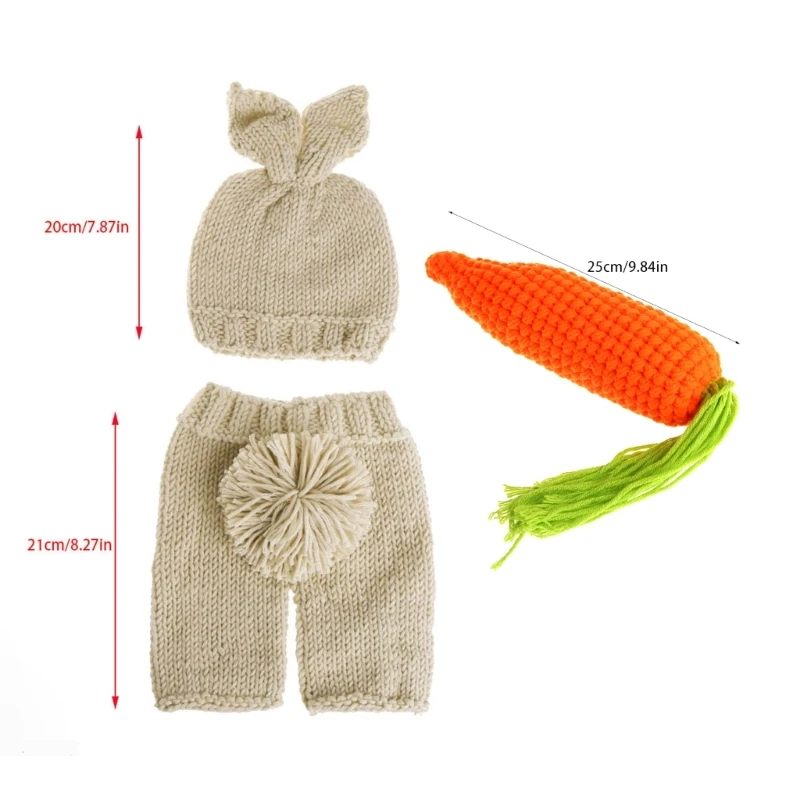 Accessoires photographie pour bébés garçons filles, culotte chapeau tricotés unisexe, jouet carotte, coiffure, Costume