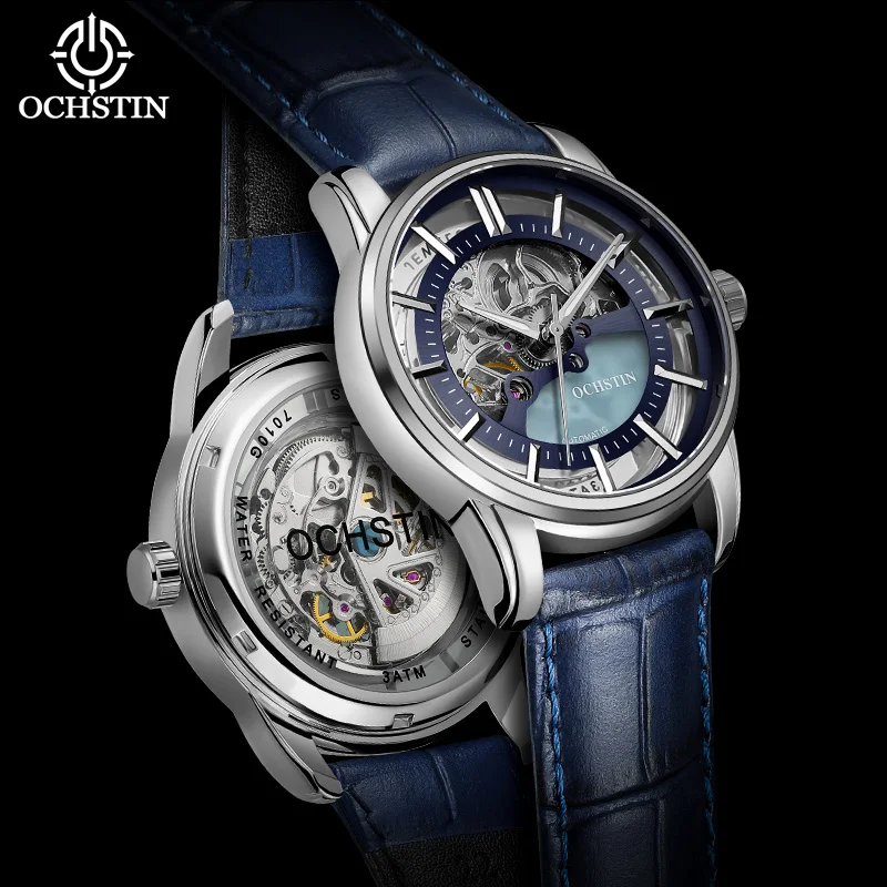 

OCHSTIN 2024 Leisure Men's Automatic Watches Genuine Leather Watch Band Mechanical waterproof Wristwatch Skeleton Clock For men