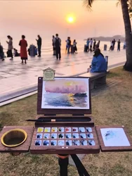 Wooden Foldable Watercolor Drawing Board Travel Portable 24-color Paint Dispense Box Hand-painted Graffiti Dye Palette Art Tools