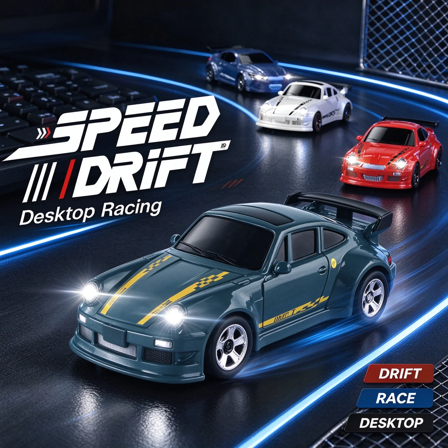 KF20 1:64 4WD RC Drift Car Full Proportional Desktop Racing Mini RC Car LED Light Desk Competition Toy Ideal Gift for Boys