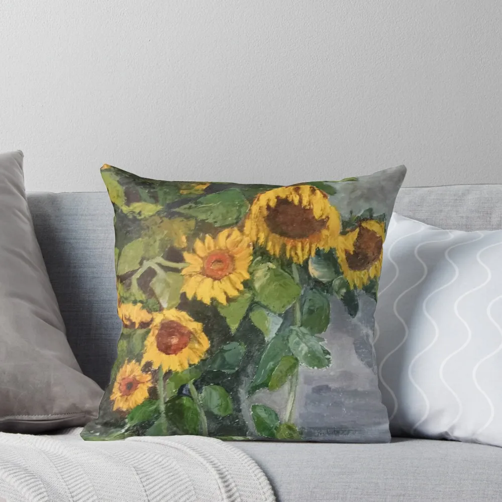 

Sunflours, oil painting on canvas, painted by Anna Czarnecka Throw Pillow bed pillows pillow cover luxury