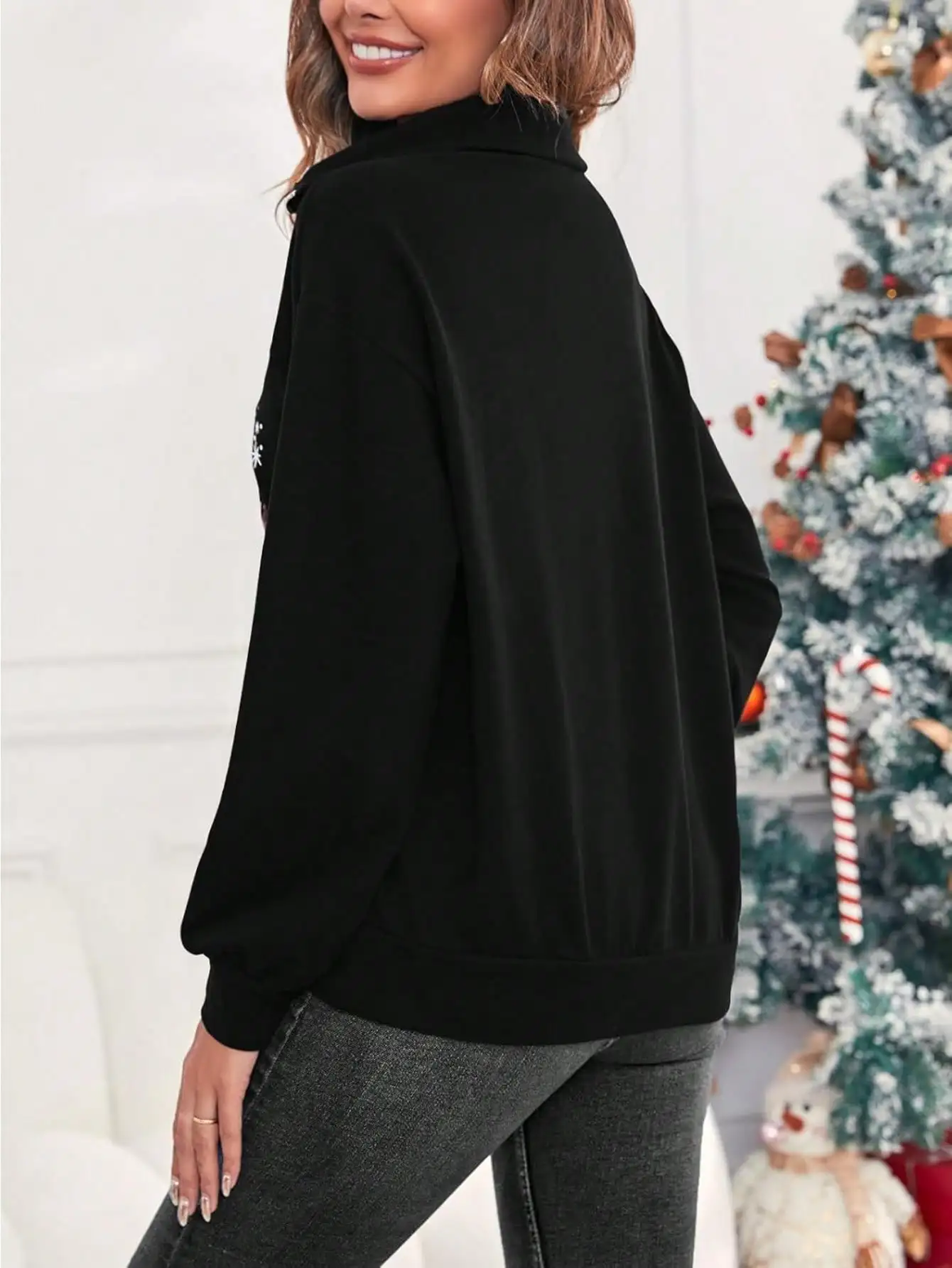 Fisoew women's Athleisure Zipper Turtleneck Sweatshirt, Long Sleeve Casual Pullover Top, Loose Fit Loungewear | Cozy Sweatshirt