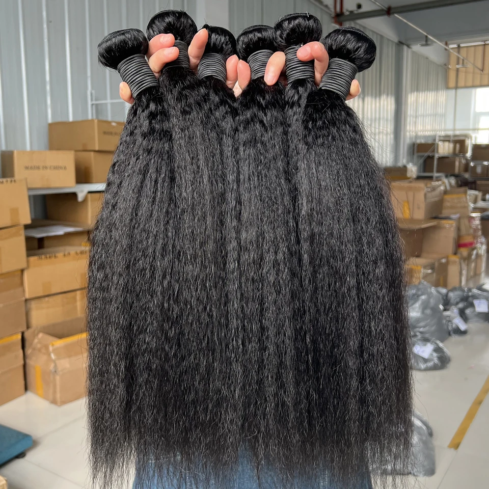 

Оптовые наборы волос Kinky Straight: 2, 3, 4 пучка, грубые прямые волосы Yaki, 100% натуральные человеческие волосы
