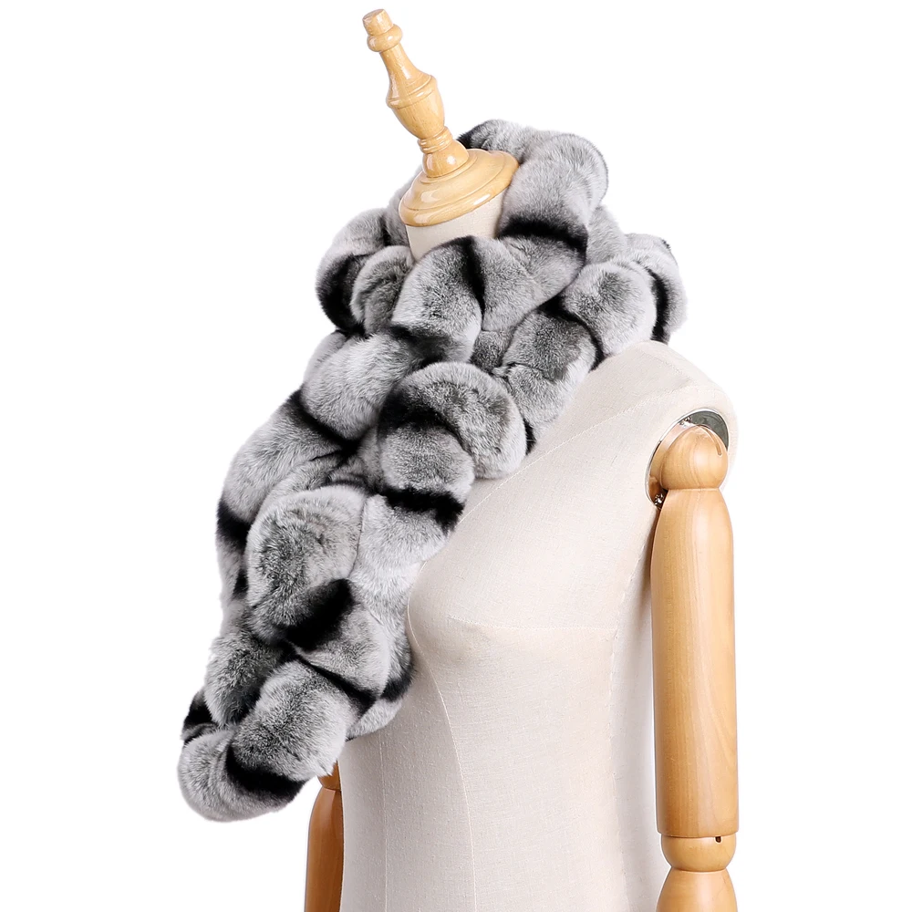 Genuine Women\'s Winter Warm Soft Real Rex Rabbit Fur Hand Sew Scarf Girl\'s Scarves Wraps Fashion Neck Warmer Shawl Scarfs