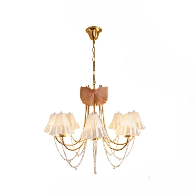 Y  French Vintage Cream Chandelier with Floral & Bowknot Design, Designer Creative Light for Bedroom, Living & Dining Room