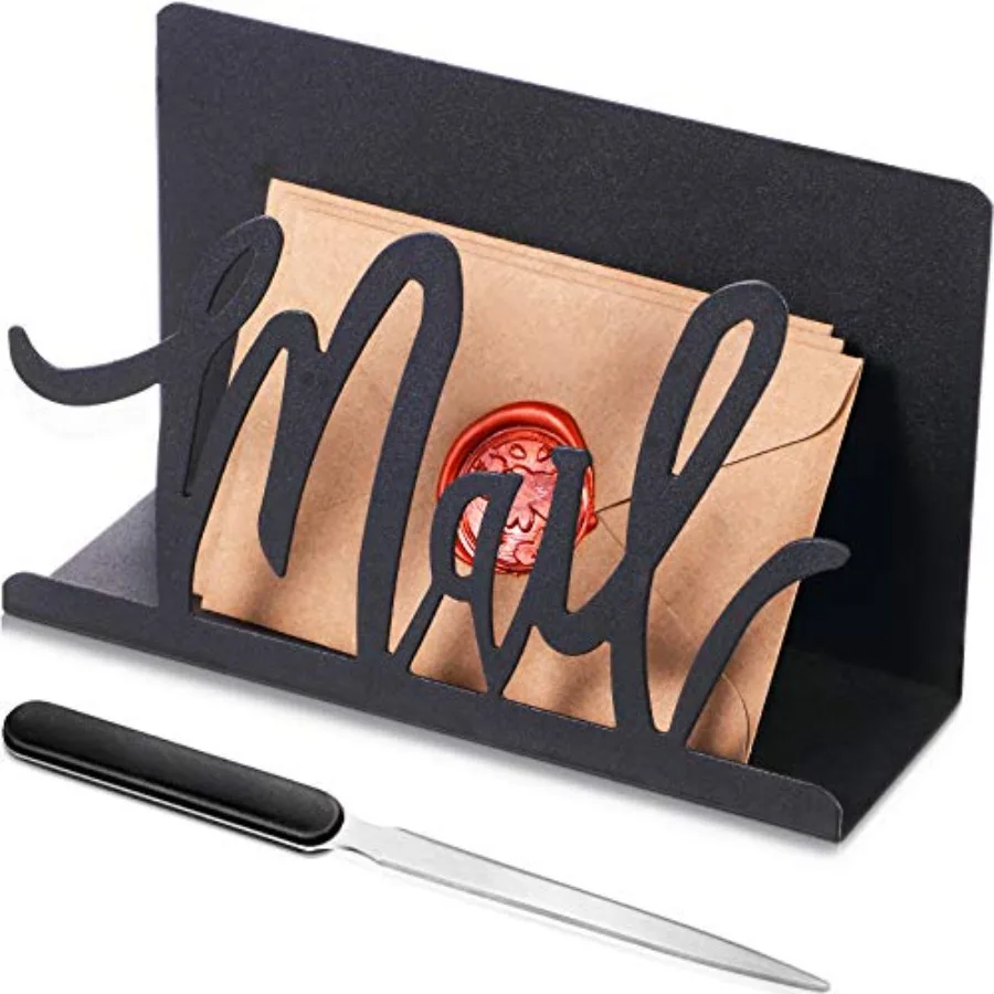

Mail Holder Cutout Metal Letter Holder Countertop Organizer Cutout Mail Lettering Design with Letter Opener for Home Office Env