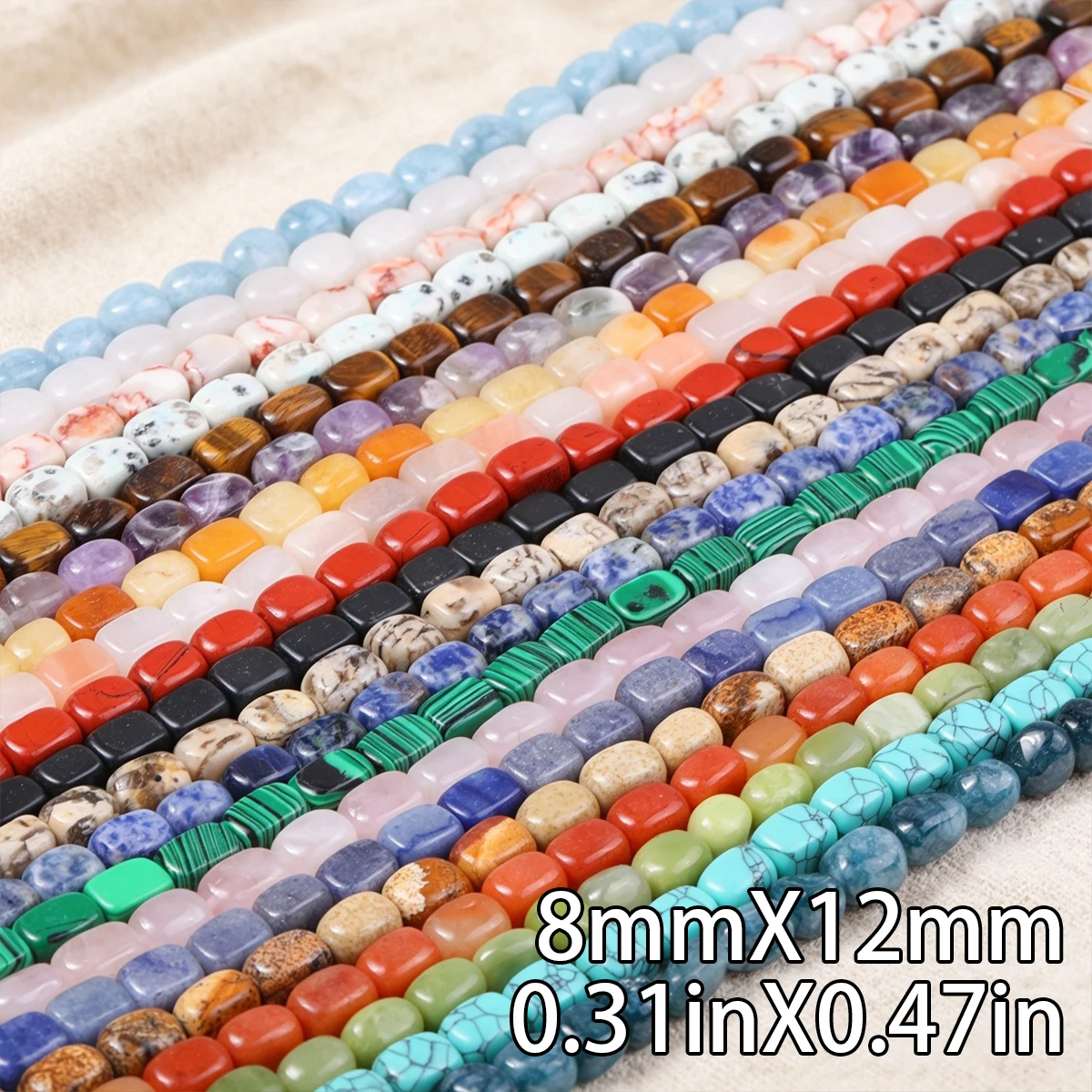 8x12mm 17Pcs Multicolor Rectangle Natural Stone Loose Beads Ideal for Making Your Own Jewellery Such as Bracelets and Necklaces