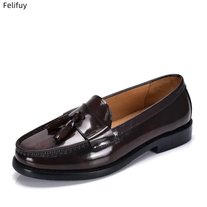 Black Brown Men Patent Genuine leather Loafers Moccasins Men's Tassel Loafers Vintage Slip-on Casual Men Social Dress Shoes