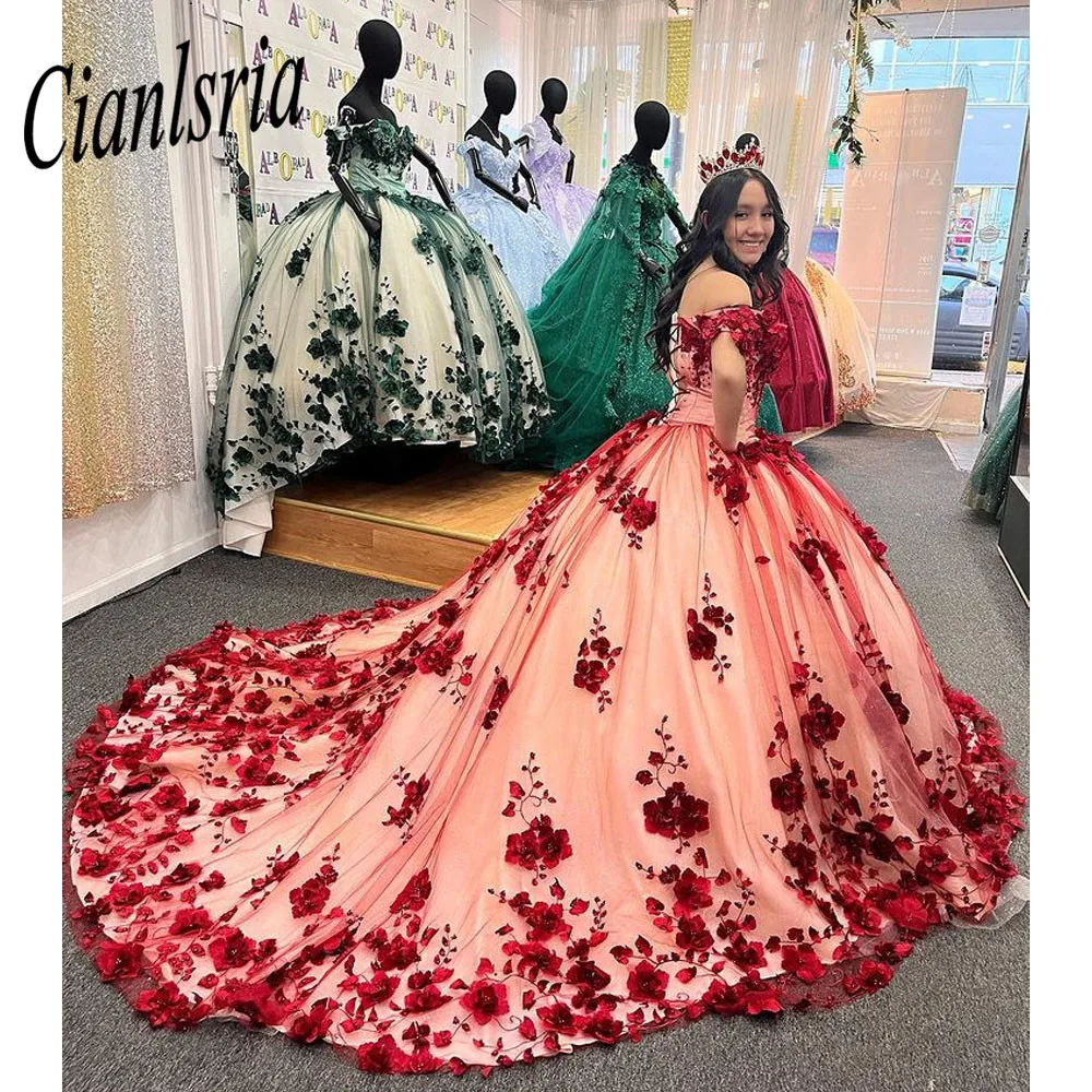 Lalic quinceanera vestidos 3d flores contas de renda apliques doce 15 16 vestido festa wear xv años