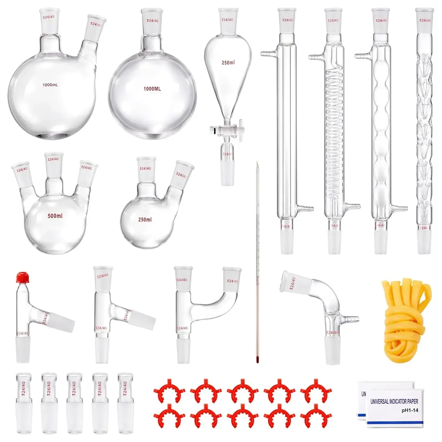

Lab Distillation Kit, 3.3 Boro Lab Glassware Distillation Kit with 24, 40 Joint, 1000ml Essential Oil Distillation Apparatus Kit