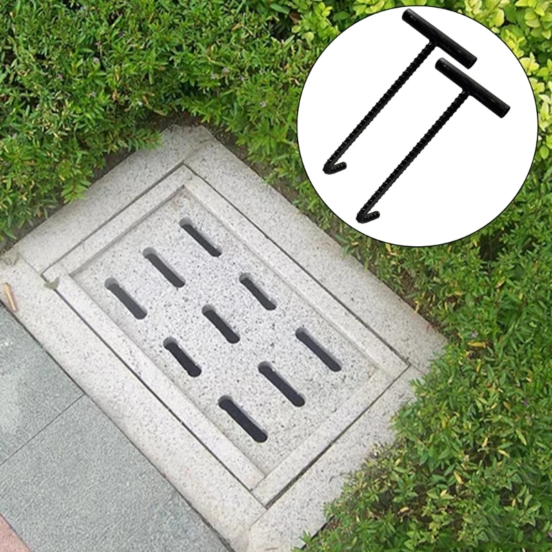 Gancho ergonômico bueiro 10mm para abertura segura sem esforço no sistema drenagem da cidade, elevador manuseio