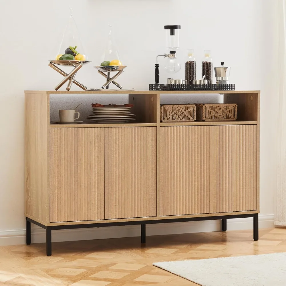 

"Rustic Farmhouse Sideboard with Coffee Bar Features, Adjustable Shelves, and Fluted Design"