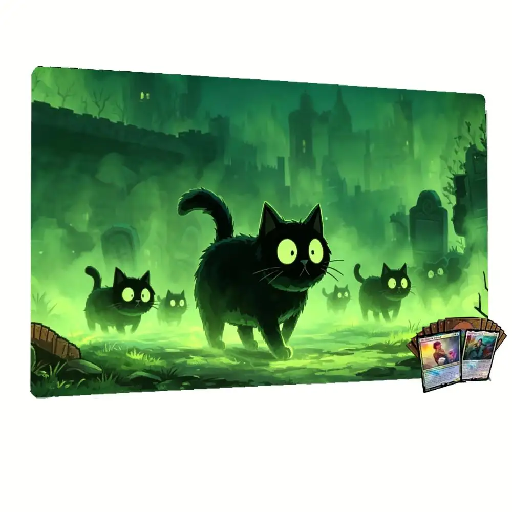 Mystic Night Scene Black Cat Large Desk Mouse Pad Non Slip Extended Gaming Keyboard Mat for PC Laptop Card Game