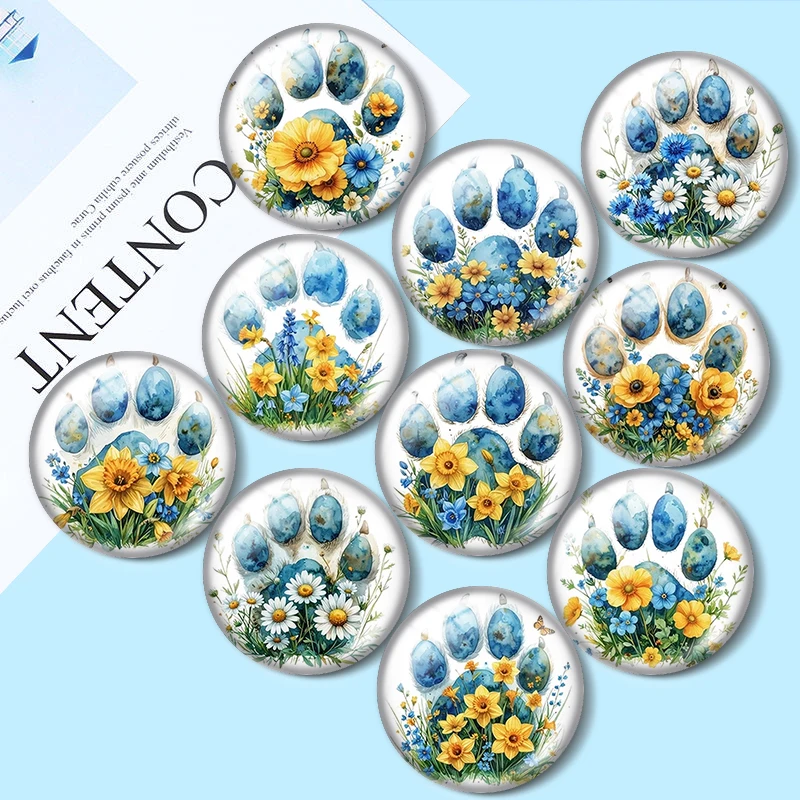 Watercolor Floral Paw 12/18/20/25mm glass cabochon  bracelet pendant rings for jewelry demo earrings back Making findings