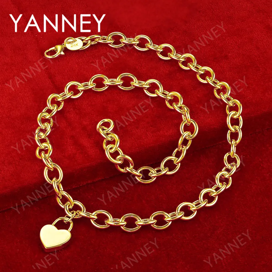 

Men's 925 Sterling Silver 18K Gold 4MM Fine 18 Inches Heart Necklace For Women Fashion Charm Jewelry Accessories