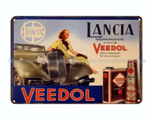 collectible wall art Lancia Veedol Motor Oil French vintage ads metal tin sign