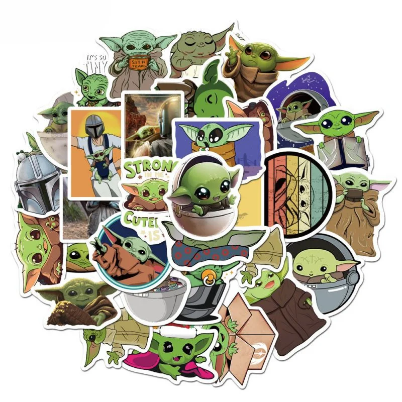 50pcs Star Wars Cute Yoda Baby Stickers Cartoon Anime Decals Kids Toy Laptop Guitar Motorcycle Car Phone Sticker Gifts