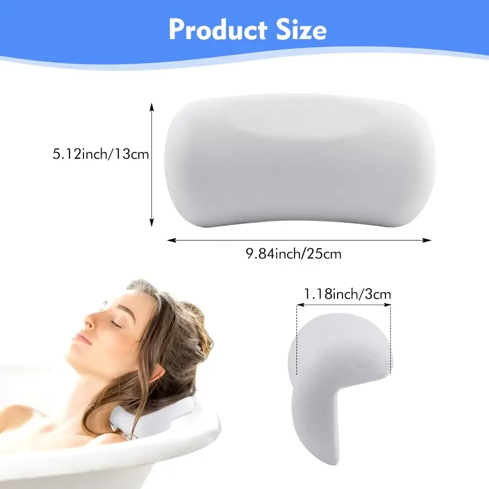 

Waterproof Non-Slip Spa Bath Pillow for Hot Tub – Memory Foam Padded Head & Back Cushion with Suction Cups, Comfortable Bathtub