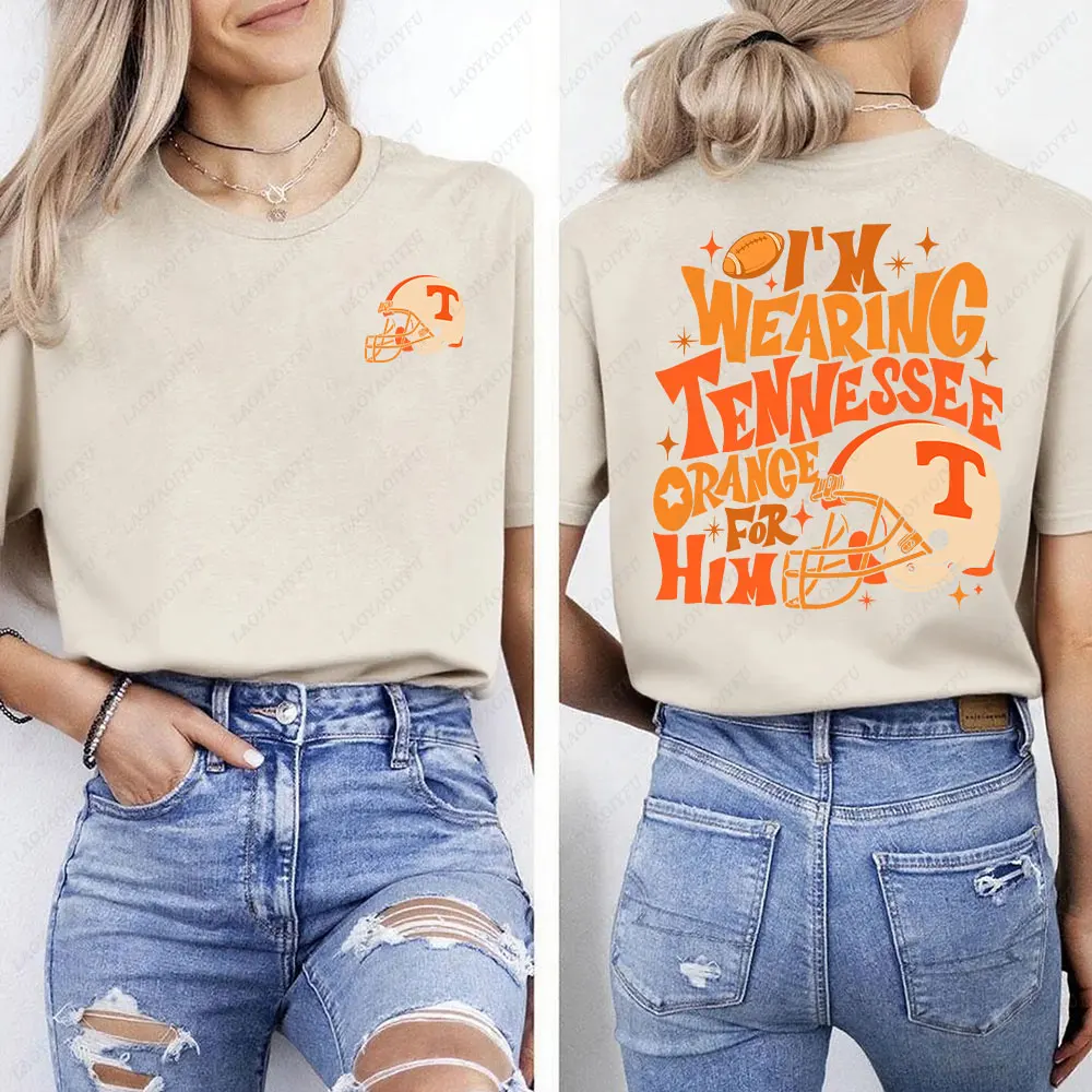 أنا أرتدي تينيسي برتقالي له قميص تينيسي برتقالي قميص فريق كرة القدم قميص لعبة يوم المرأة تي شيرت الصيف الشارع الشهير #4