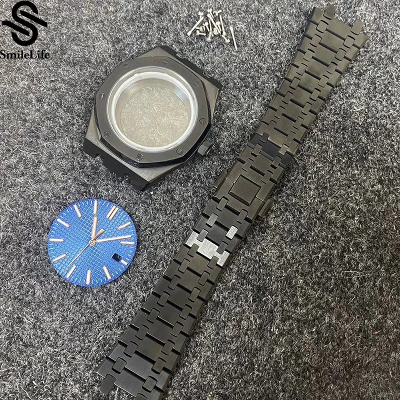 SmileLife 41mm Sapphire Glass High Quality PVD Black Watch Case With Strap Fit NH35/NH36 Automatic Movement Watch Accessories - view 3