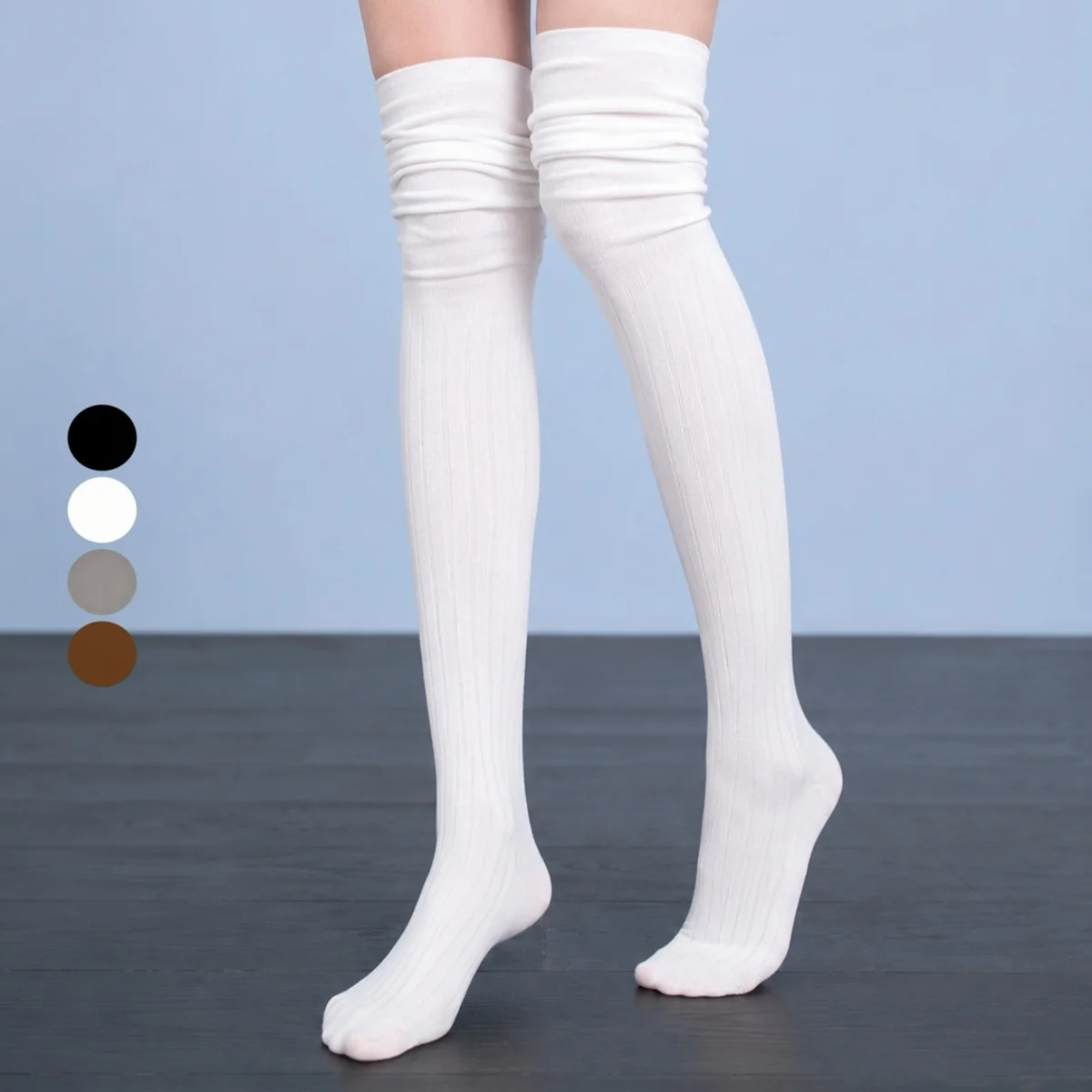 1 Pair of Black/White/Brown/Dark Gray Women's Over-The-Knee Socks, Solid Color Knitted Slouch Socks, Breathable, Comfortable, Skin-Friendly, Soft, Elegant, Fun, Fashionable, Versatile Student Slouch Socks for Spring, S