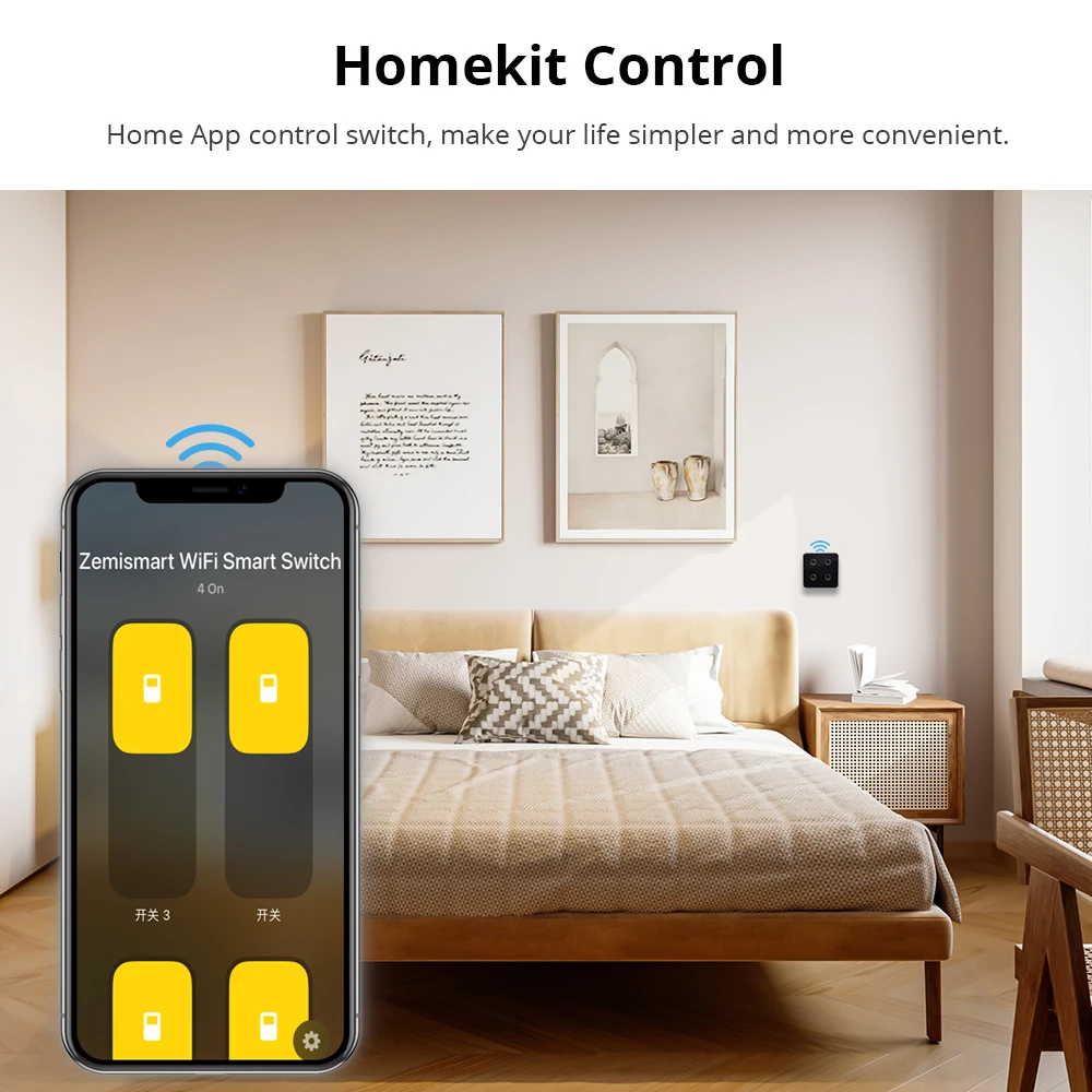 Zemismart Matter Over WiFi EU Smart Wall Light Switch 1 2 3 4 Gangs with Black Touch Panel Homekit SmartThings Control