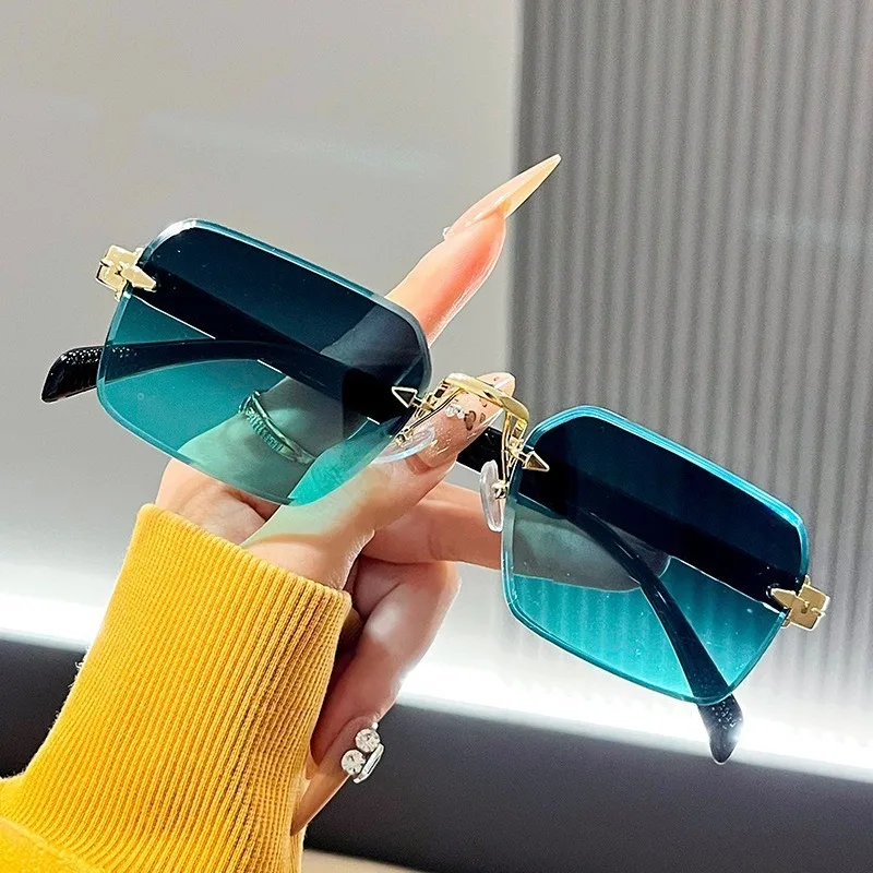 1PCS Unisex Rimless Metal Rectangular Sunglasses Polycarbonate UV lenses Lightweight Comfortable for Business Casual Glasses