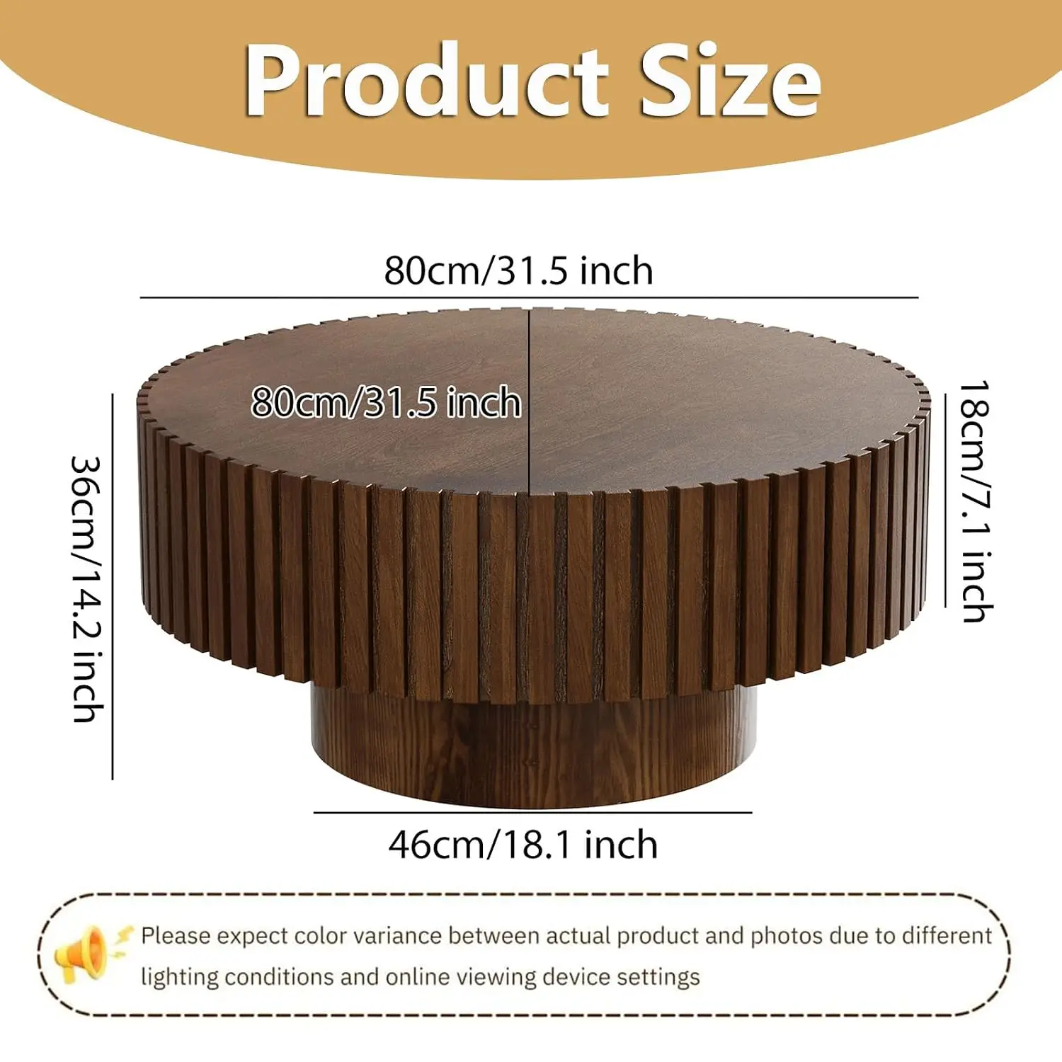 Handmade Modern Round Fluted Drum Coffee Table, Customized