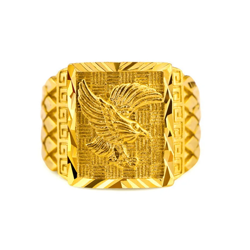 Pure Gold 9999 Attractive Men's Sand Finger Eagle 24K Real Gold Ring Opening Adjustment Ring for Big Pictures